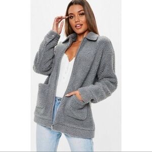 Missguided Teddy Sherpa Grey Oversized Borg Jacket